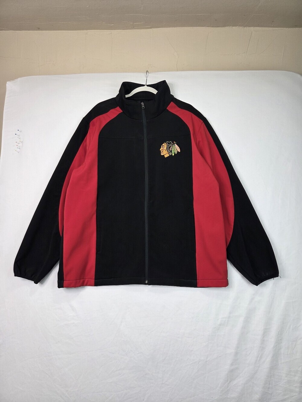 NHL Chicago Blackhawks Full Zip Track Jacket Black Red Fleece Lined XL